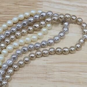Coquette Vintage Napier Champagne Cream Grey Pearl Triple Strand Beaded Necklace
